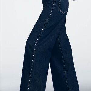 Reformation Navy Wide-Leg Jeans with Studded Detail